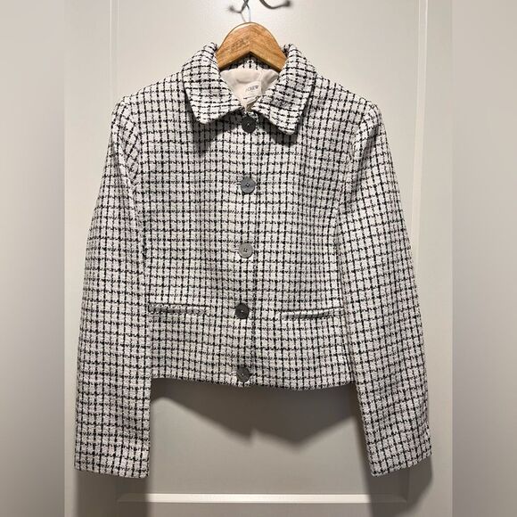 J Crew Women's Tweed Blazer Collared Office Lady Jacket Checked White Size 6 - Picture 2 of 9